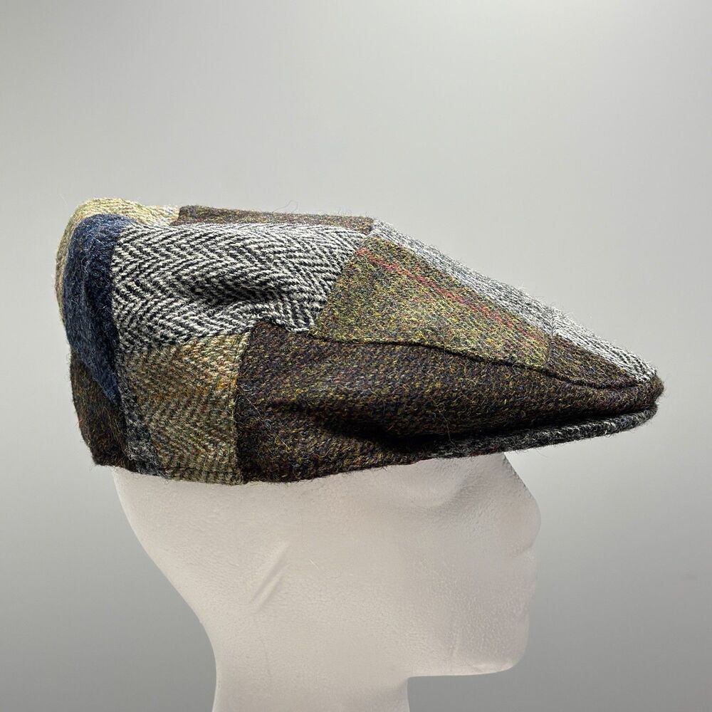 Borges & Scott The Muir - Patchwork Flat Cap - 100% Wool - Harris Tweed Large